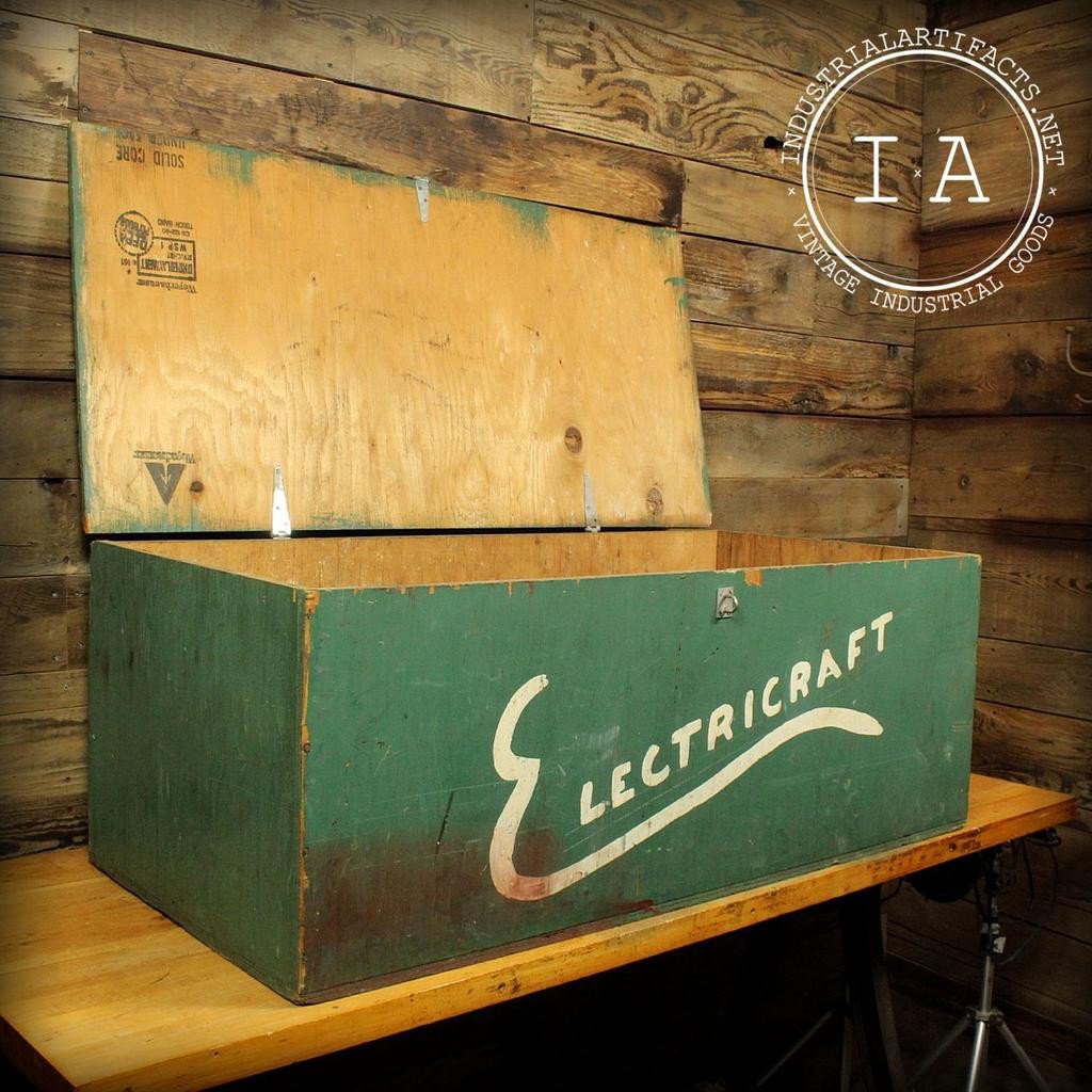 Vintage Industrial Electricraft Crate Trunk Foot Locker Folk Art Handmade