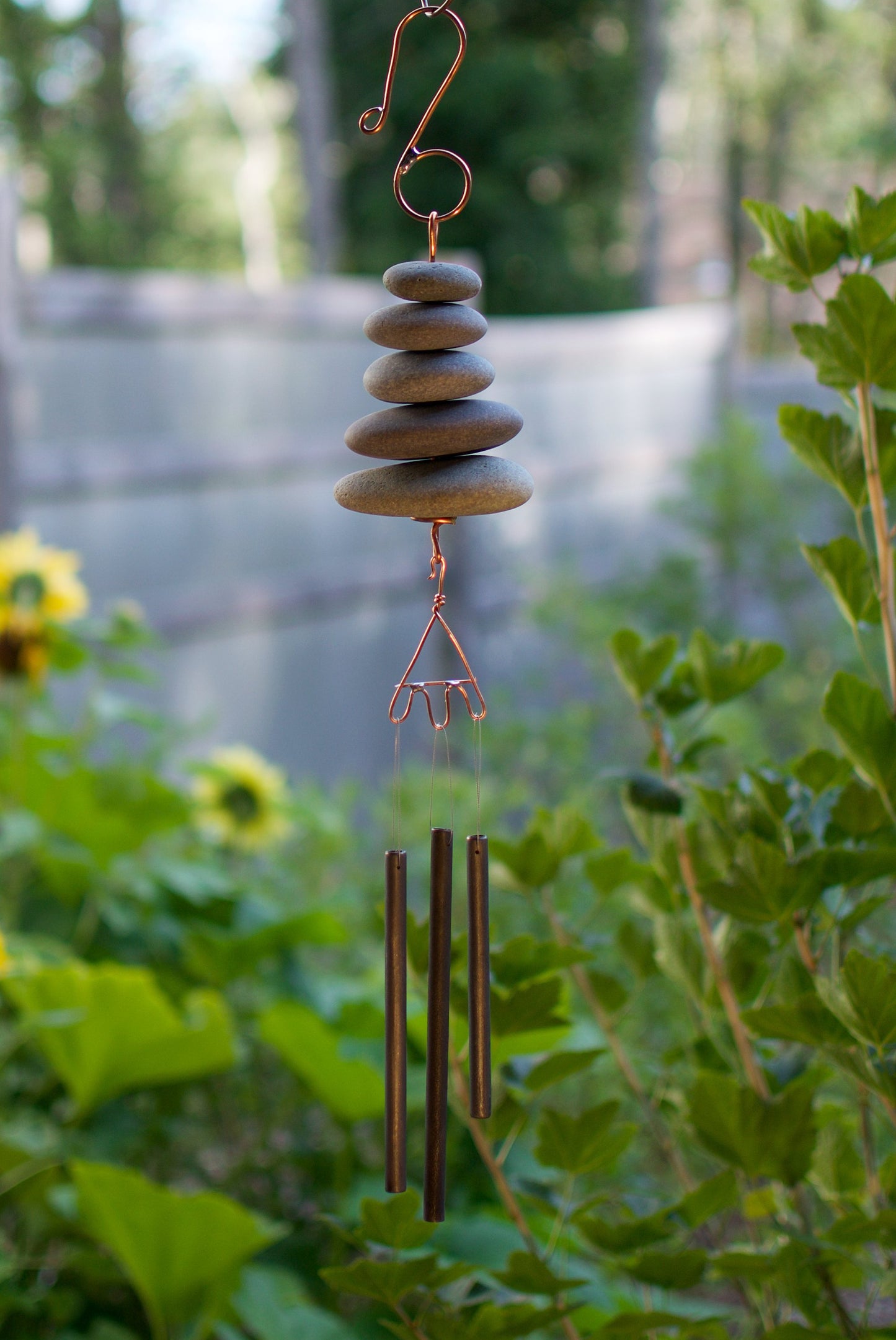 Wind Chime Natural Beach Stones Handcrafted Outdoor