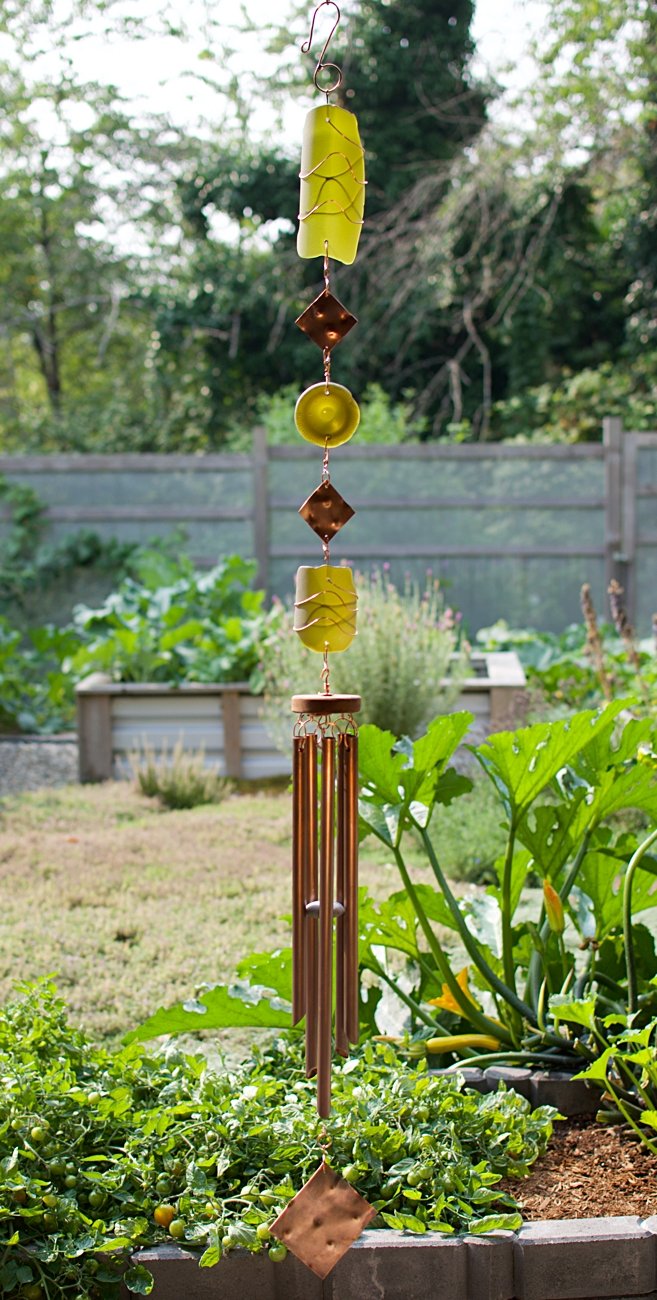 Wind Chime Handcrafted Copper Glass Outdoor Large