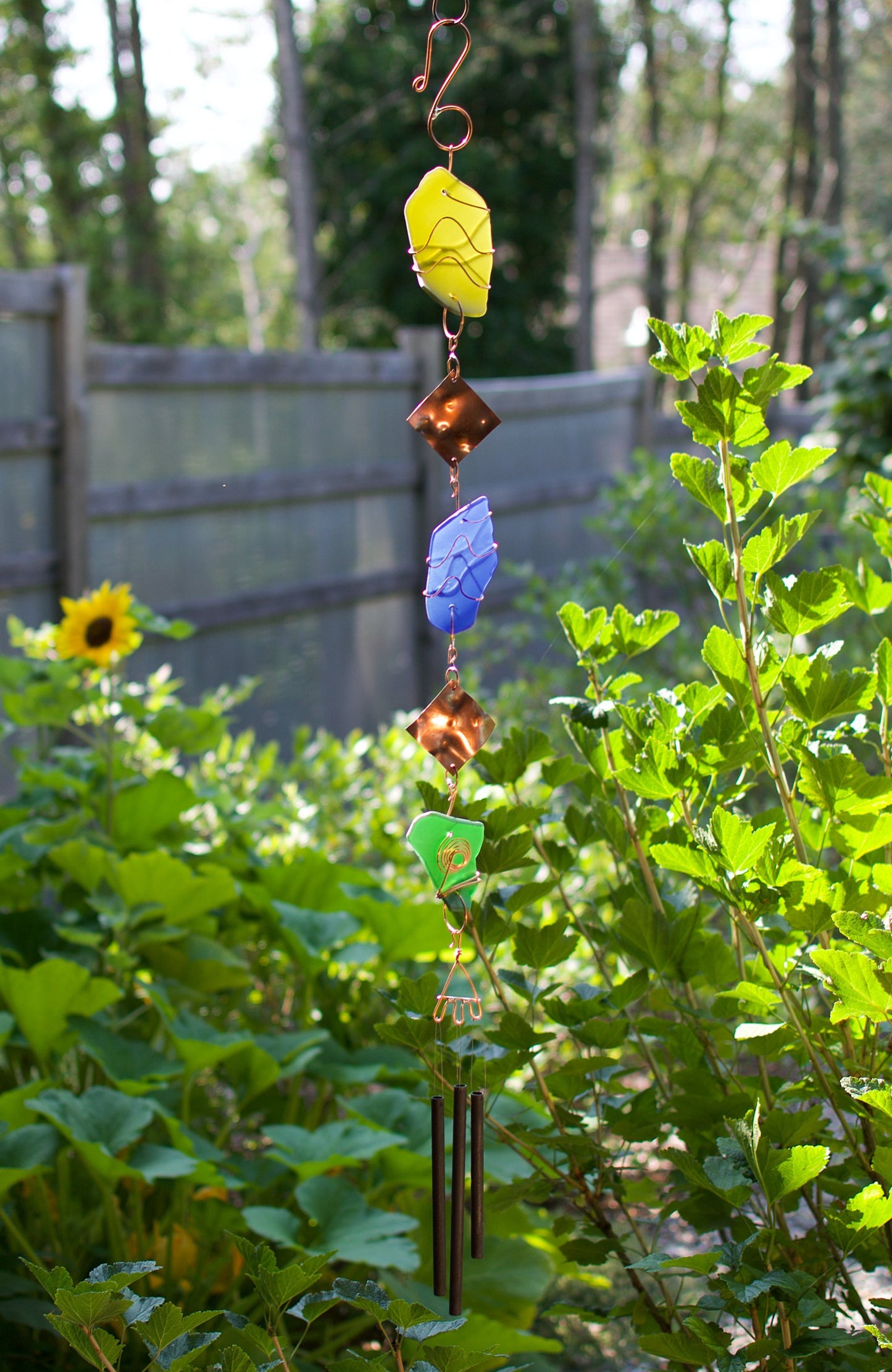 Outdoor Handcrafted Art Wind Chime Sea Glass Copper
