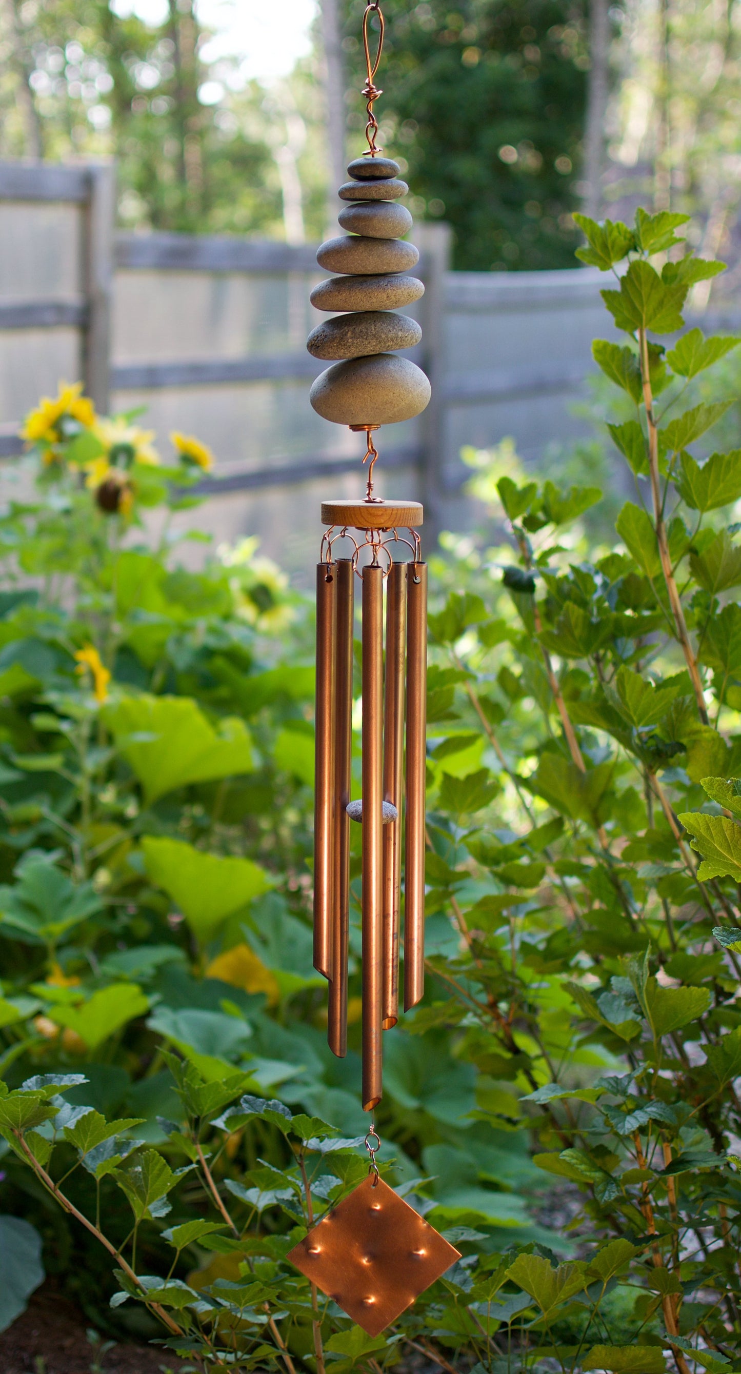 Wind Chime Large Outdoor Beach Stone Copper Handcrafted