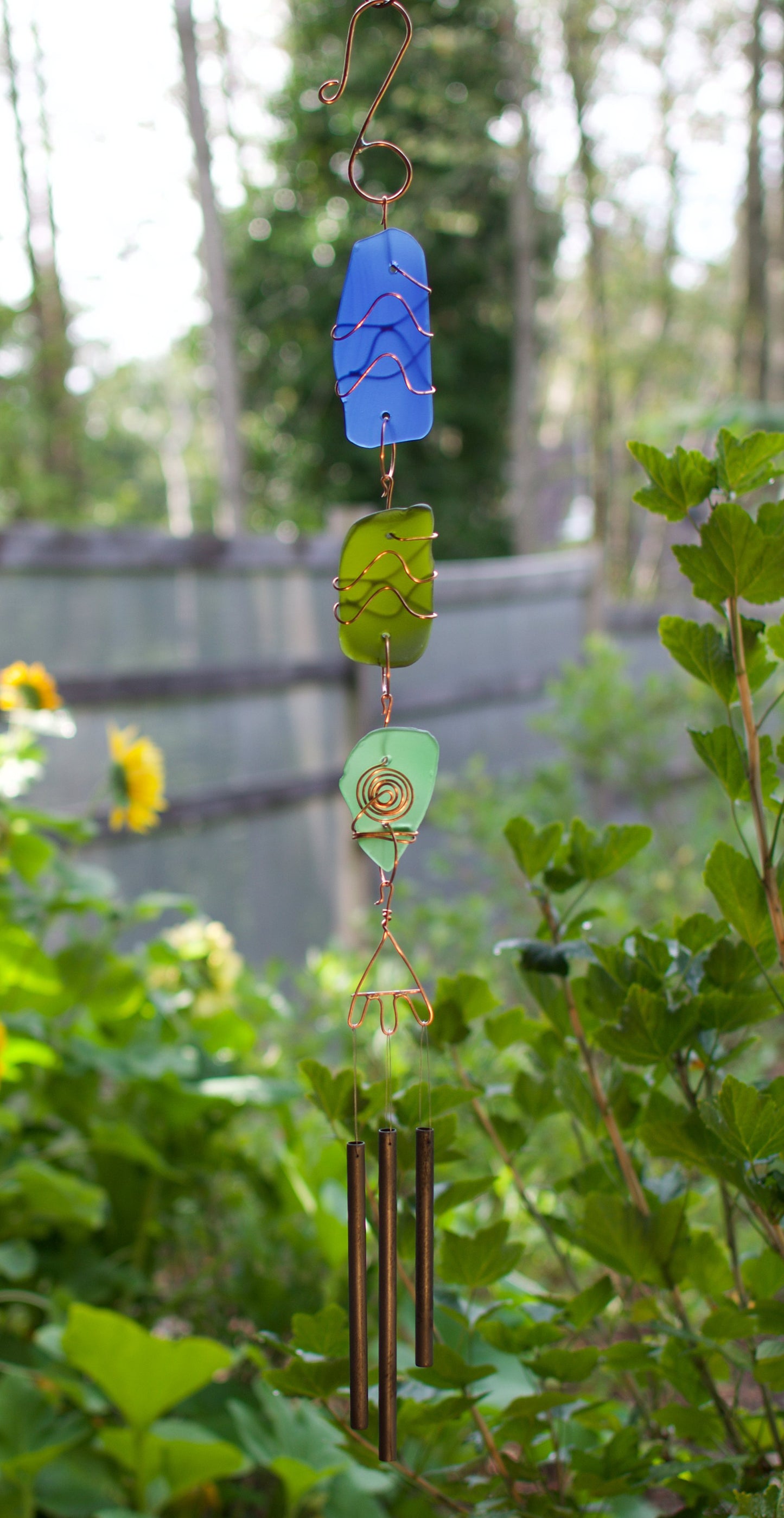 Outdoor Wind Chime Sea Glass Copper Brass Handcrafted