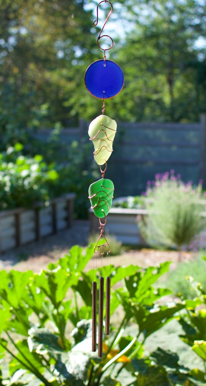 Wind Chime Sea Glass Copper Brass Outdoor Handcrafted