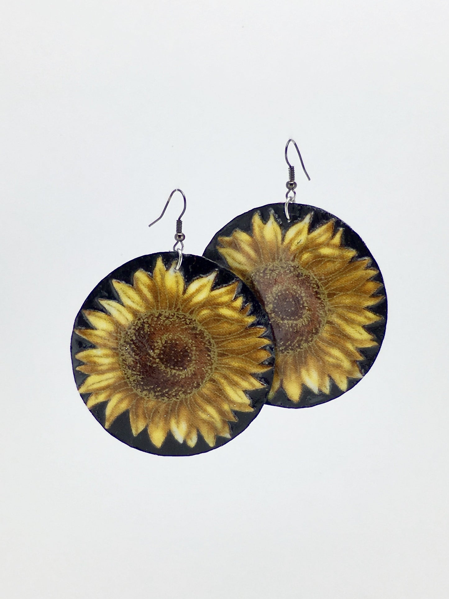 Sunflower handcrafted statement dangle shell earrings