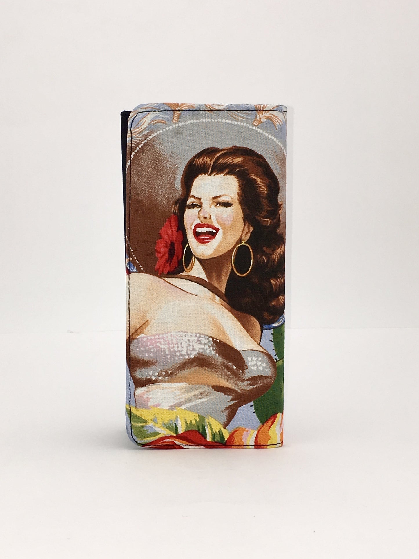 Mexican vintage señoritas 1 print handcrafted checkbook wallet