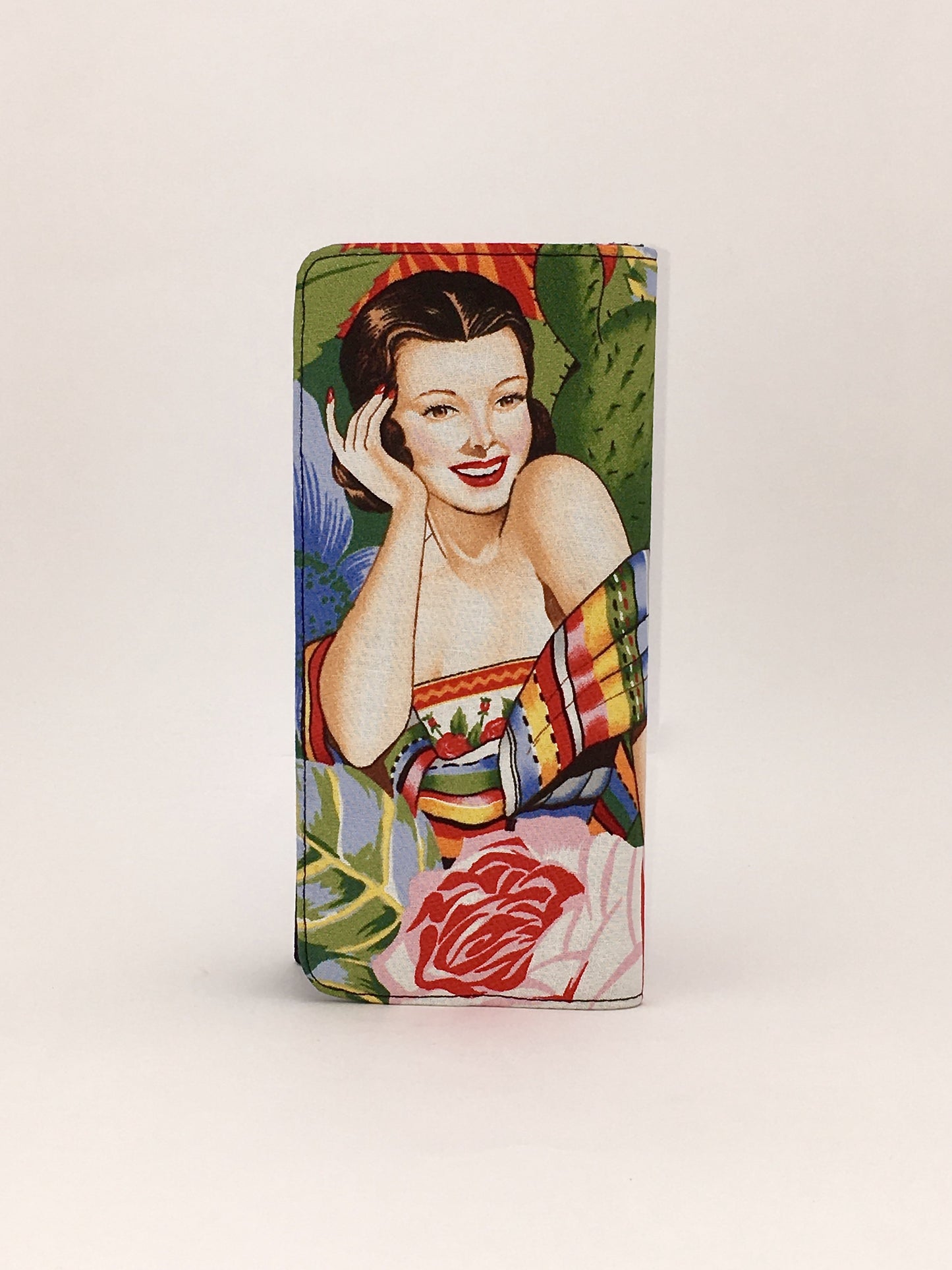 Mexican vintage señoritas 4 print handcrafted checkbook wallet