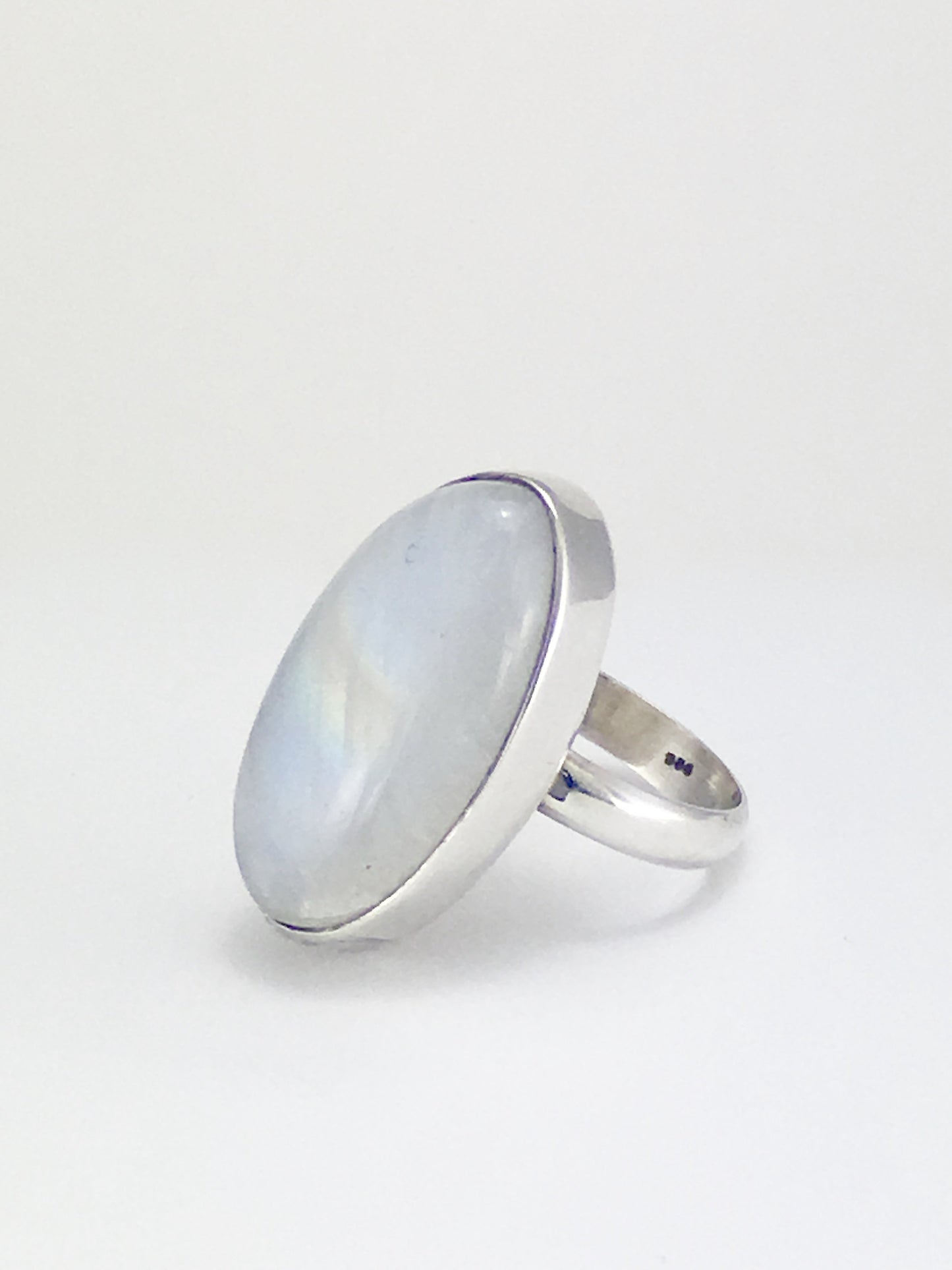 Rainbow flash large moonstone handcrafted statement ring