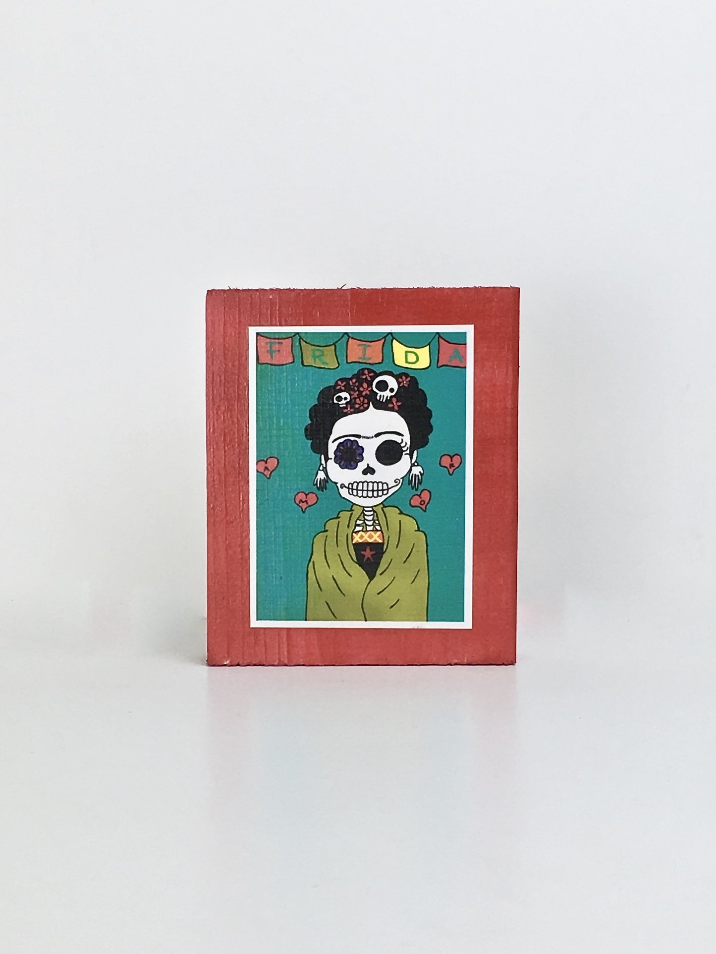 Lovely Frida Dia de Muertos inspired handcrafted pop art frame by Ninoska Arte