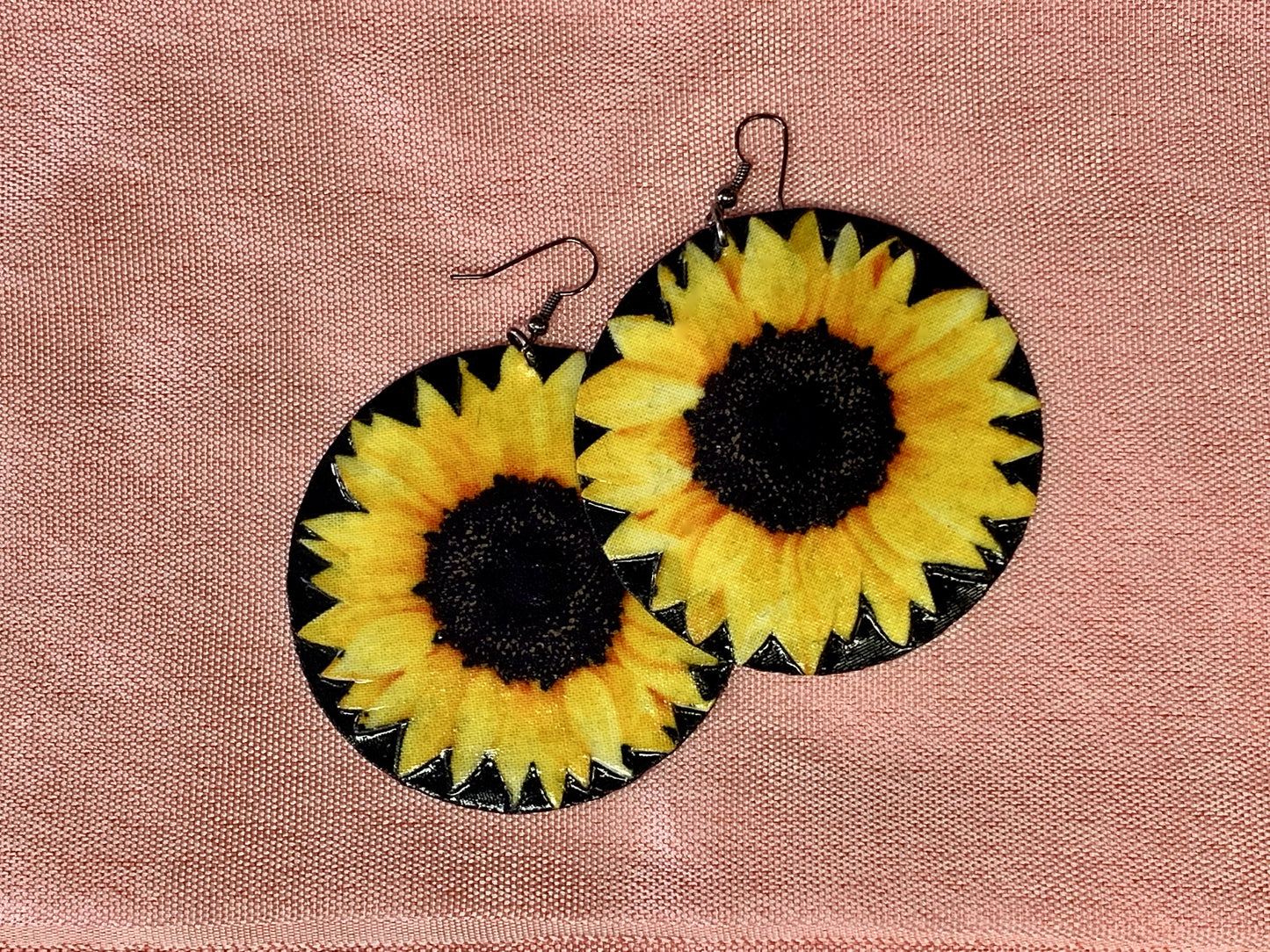 Sunflower 2 handcrafted statement dangle shell earrings