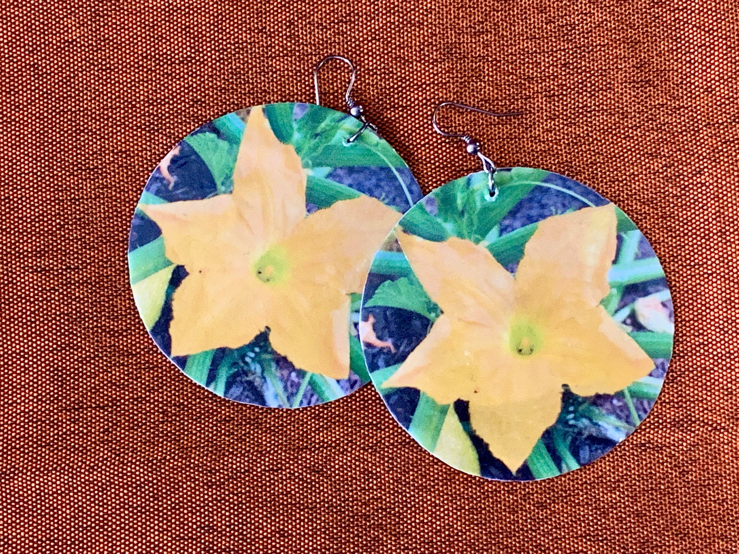 Squash blossom Flor de calabaza handcrafted statement dangle shell earrings