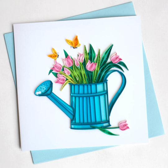 Quilling Card- Hand-Crafted Cards, Watering Can