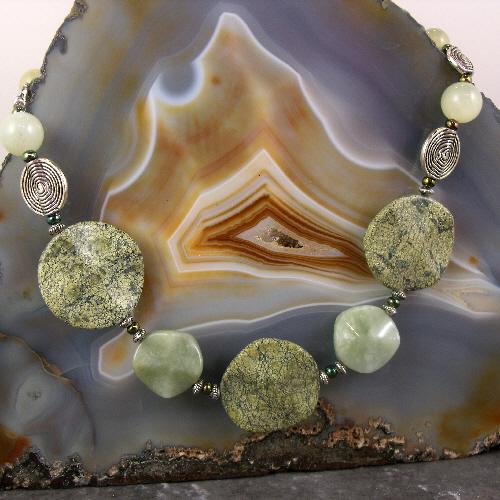 Jade statement necklace, handcrafted semi-precious stone necklace, gemstone jade jewellery statement.