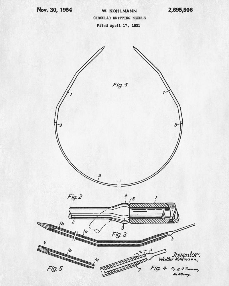 Knitting Needle Patent Print Craft Blueprint Sewing Room Poster