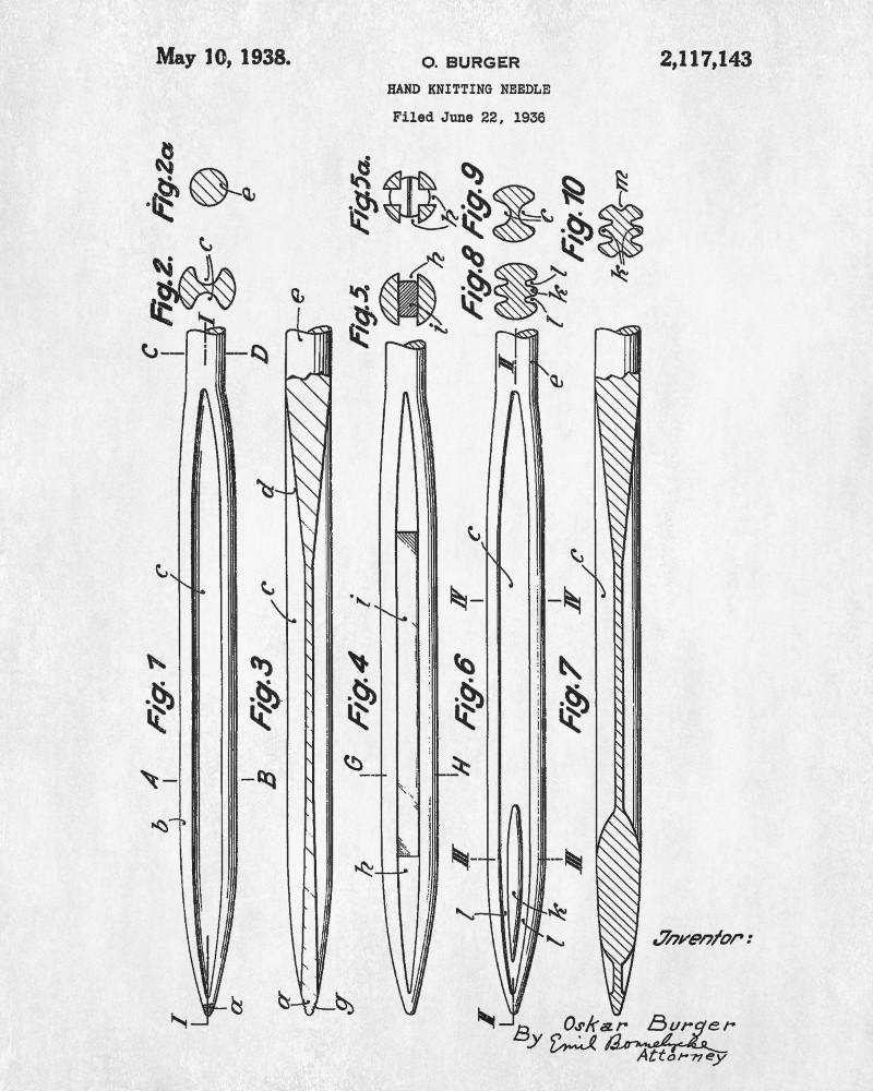Knitting Needles Patent Print Craft Blueprint Sewing Room Poster