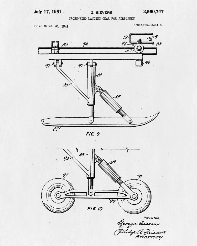Landing Gear Patent Poster Aircraft Wall Art Flying Blueprint