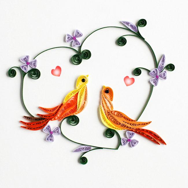 Quilling Card- Hand-Crafted Cards, Love Birds