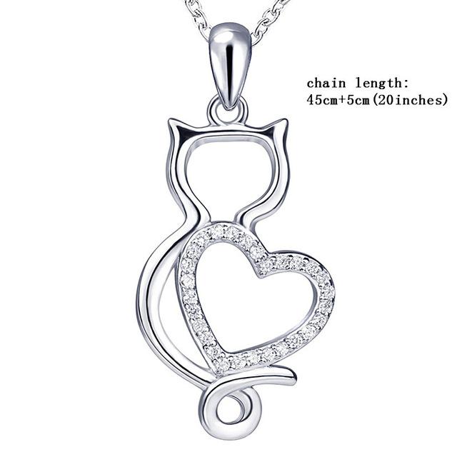 Mp Silver 925 cute animal cat chain pendant&necklace with cubic zircon diy craft fashion jewelry making for lover gifts