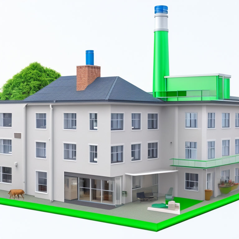 An illustration of a residential building with a green checkmark above it, surrounded by icons of various US certification bodies (e.g. EPA, ICC, ASHRAE) and symbols of building components (e.g. windows, pipes, electrical outlets).