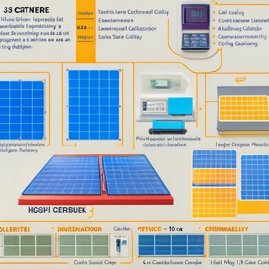 A diagram featuring a 300W solar panel at the center, surrounded by 10 numbered steps, each represented by a distinct icon (e.g., a calculator, a wire, a circuit breaker), connected by arrows to illustrate the process.