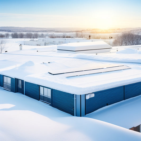 A snowy rooftop with solar panels, some clean and others covered in snow, with a subtle gradient of blue to white to convey winter atmosphere.