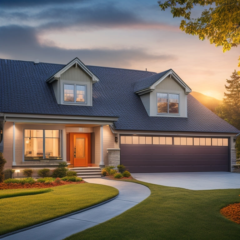 A serene suburban home with solar panels on the roof, a sleek battery bank installed in the garage, and a dashboard display showing real-time energy storage and usage data.