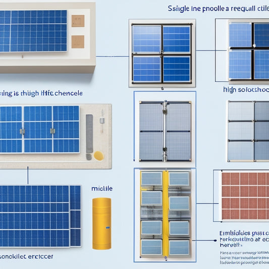 An illustration of a split-screen diagram, with a photovoltaic module depicted as a single, rectangular unit with multiple cells on the left, and a solar panel consisting of multiple modules arranged together on the right.