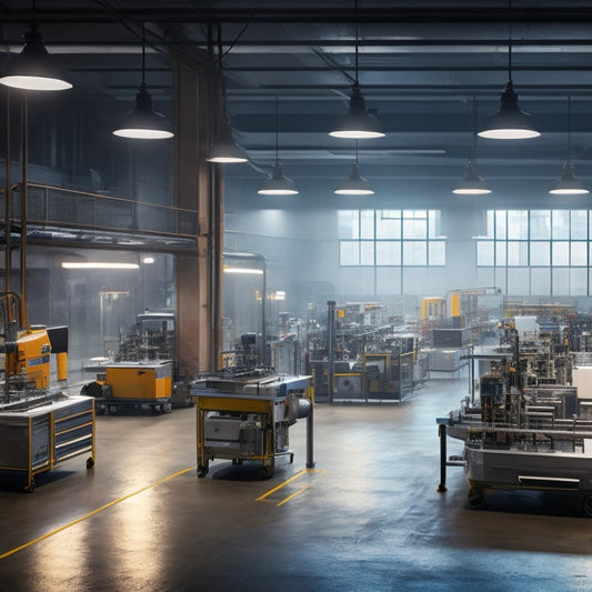 An illustration of a factory with gleaming machinery, spotless floors, and organized workstations, contrasted with a cluttered, dusty, and dimly lit version in the background, highlighting the benefits of regular cleaning.