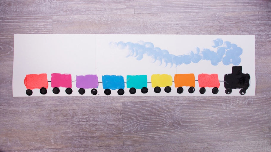 Choo choo! Here comes the train! Little ones love trains, and stamps! We’ve combined them both in this fun and easy craft with lots of educational benefits