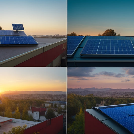 A split-screen image featuring a rooftop with solar panels on one side and a conventional electricity meter on the other, with contrasting bright and dim lighting, and varying meter speeds.