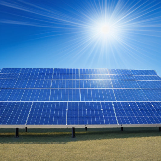 An illustration of a solar panel array with 3-4 rows of panels, with brackets spaced at varying distances, showcasing different spacing options, set against a clear blue sky with a subtle grid pattern in the background.