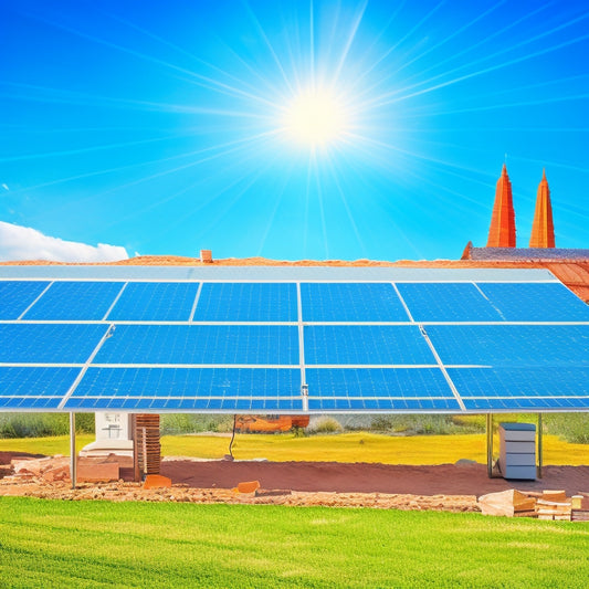 An illustration of a Texas-shaped outline with a solar panel installation in the foreground, surrounded by icons representing factors such as money, roof size, and energy efficiency, set against a sunny blue sky.