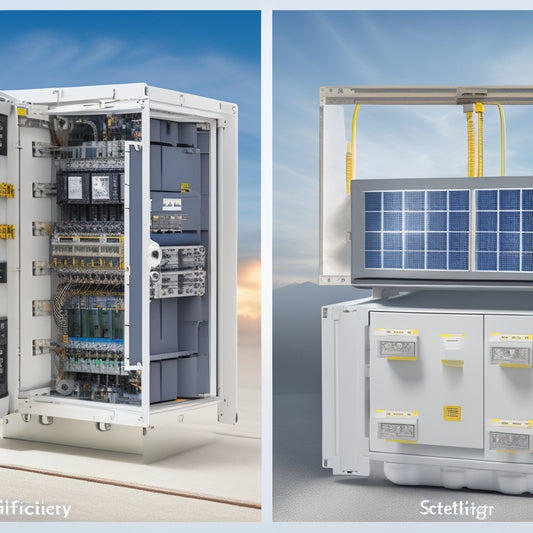 An illustration featuring a side-by-side comparison of a junction box and a combiner box, showcasing their distinct designs, wiring, and connectors, set against a clean and modern solar panel background.