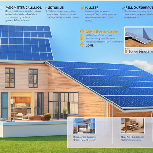 A split-screen image depicting a roof with solar panels installed on one side and a checklist of various components (e.g., panels, inverters, mounting hardware, wiring) on the other, with icons or simple illustrations representing each item.