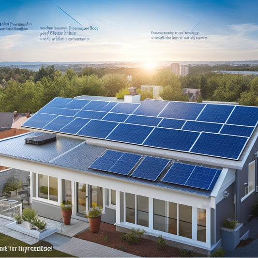 An illustration of a residential rooftop with solar panels being installed, showcasing step-by-step progress from consultation to final connection, with icons and arrows indicating each stage.