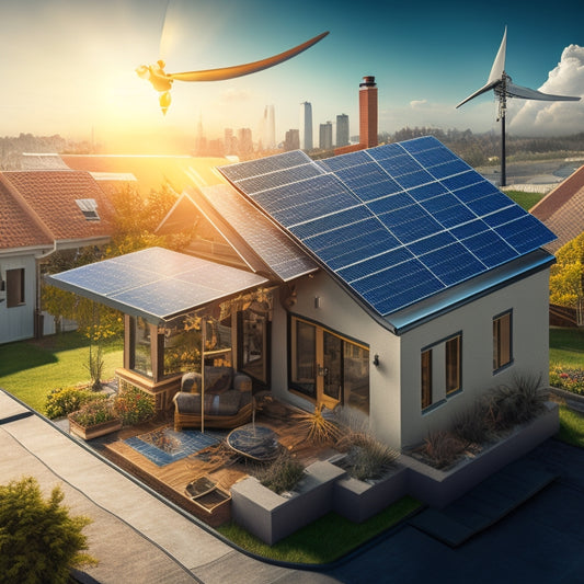 An illustration depicting a residential rooftop with a mix of shiny new solar panels and worn-out older ones, surrounded by icons representing different factors such as a money bag, a hammer, a globe, and a certificate.