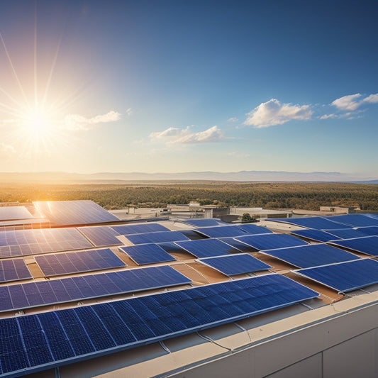 A photorealistic image of a rooftop with multiple solar panels from different brands, each with varying designs, frames, and cell arrangements, set against a bright blue sky with fluffy white clouds.