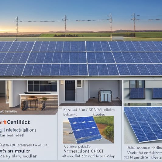 A split-screen illustration showing a 10-panel solar system installation on a rooftop on one side, and a pie chart with 5-7 sections depicting cost distribution (modules, inverters, labor, etc.) on the other.