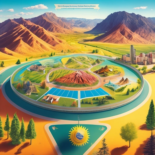 A stylized illustration of a miniature US map with 10 city icons (e.g., a small Phoenix sun, a Denver mountain range) connected by a winding road made up of solar panels, surrounded by greenery and sunny skies.