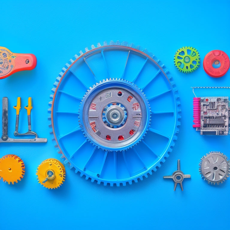 An illustration of a colorful calendar with gears and cogs integrated into its design, surrounded by various maintenance tools like wrenches and pliers, against a bright blue background.