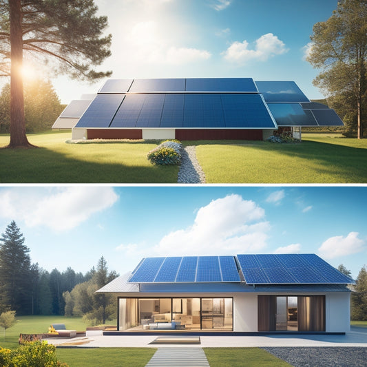 A split-screen image: a sleek, modern house with solar panels seamlessly integrated into the roof, vs. a traditional roof with bulky, mounted solar panels, with a subtle sunny background and gentle shadows.