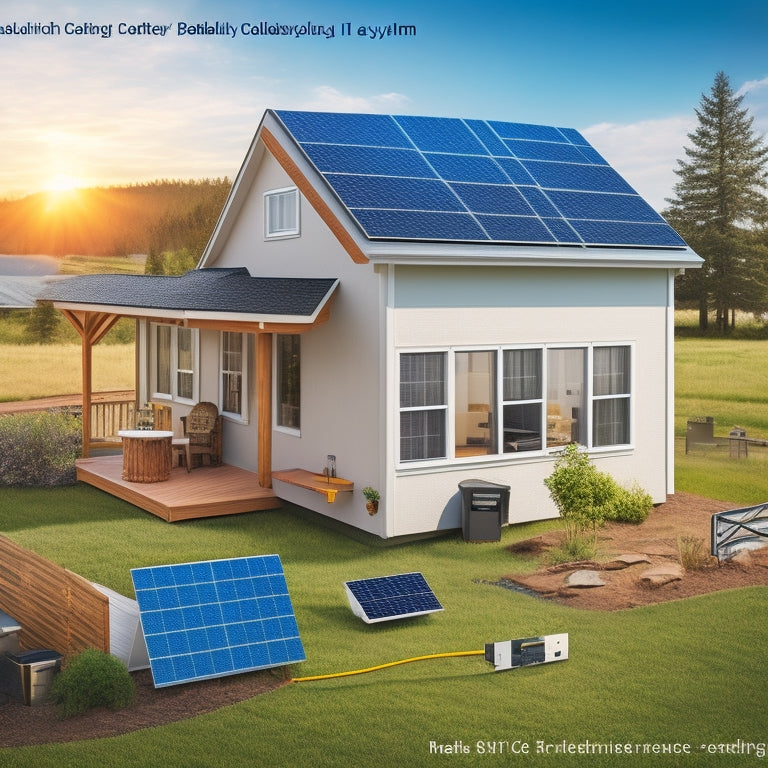 An illustration depicting a grid-connected solar panel system with a house, utility meter, and power lines, alongside an off-grid system with a cabin, battery bank, and isolated panels.