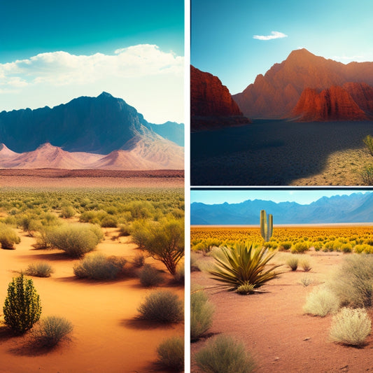 An illustration of a split-screen comparison: a sunny desert landscape with a sleek, modern solar panel installation on the left, and a mountainous region with a smaller, more rustic installation on the right.