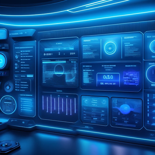 A futuristic dashboard with glowing blue circuits, featuring a large battery icon surrounded by interconnected nodes, gauges, and graphs, set against a dark, high-tech background.