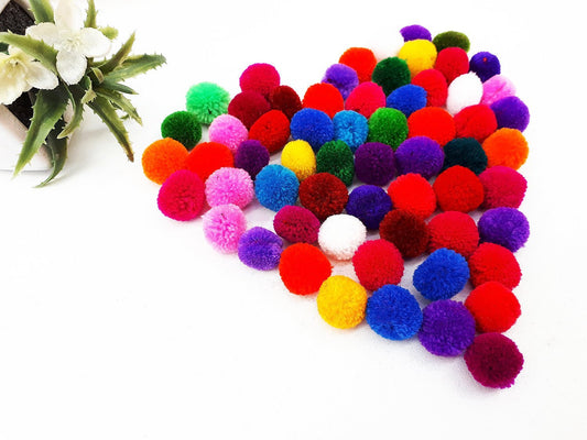 Handmade Pom Poms Hmong Hill Tribe Pom Pom Multi Color Pompom Yarn craft supplies decorations mix color 50 pcs - PY01-1.5