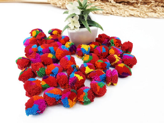 Handmade Pom Poms Hmong Hill Tribe Pom Pom Multi Color Pompom Cotton Yarn craft supplies decorations mix color 50 pcs - PC02-2.5