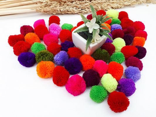 Handmade Pom Poms Hmong Hill Tribe Pom Pom Multi Color Pompom Yarn craft supplies decorations mix color 50 pcs - PY01-3.0
