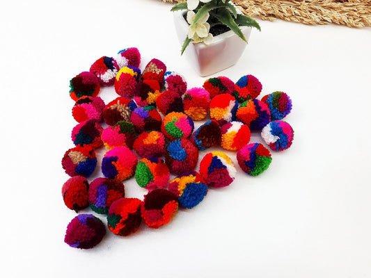 Handmade Pom Poms Hmong Hill Tribe Pom Pom Multi Color Pompom Yarn craft supplies decorations mix color 50 pcs - PY02-2.5