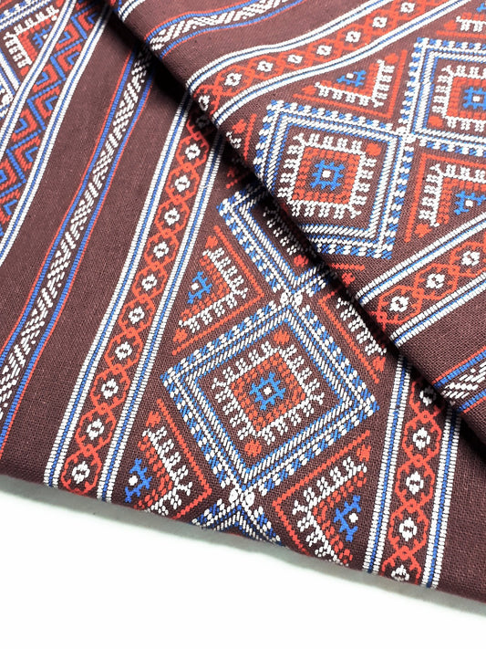 Thai Cotton Fabric Tribal Fabric Native Fabric by the yard Ethnic fabric Craft Supplies Hill Tribe Textile 1/2 yard Brown Orange (TCF12)