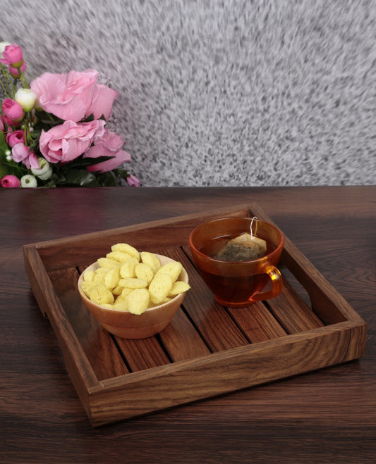Handcrafted Wooden Serving Tray In Sheesham Wood