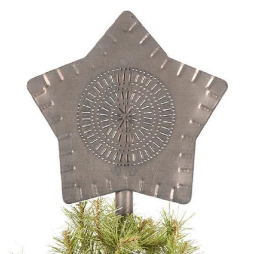 PUNCHED TIN CHRISTMAS STAR Handcrafted Primitive Country Holiday Pierced Tree Topper